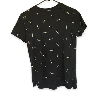 Nike Youth Size Large Swoosh Pattern Short Sleeve Crew Neck Pullover Tee Black
